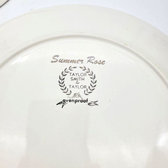 Set of 2 VTG Taylor Smith & Taylor Fine China Summer Rose Dinner‎ Plates Replace - Picture 7 of 9